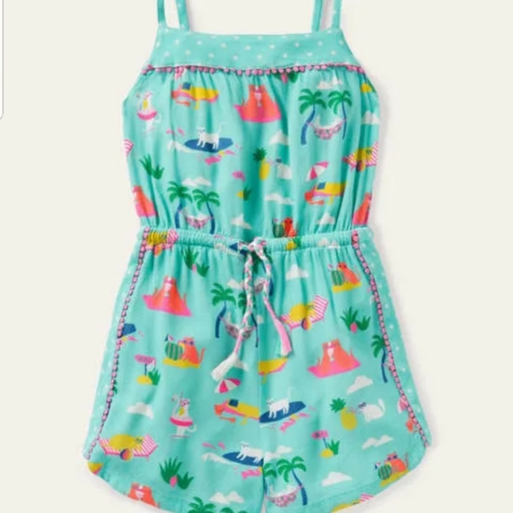 Boden Tassel Tie Playsuit Shorts Romper Pool Blue Cats 7-8 Years